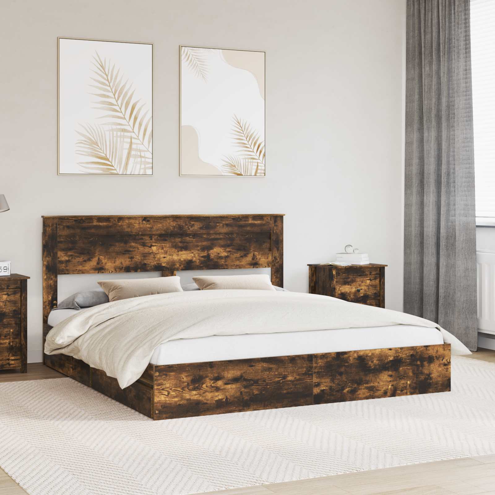 Letto con Contenitore con testiera Rovere fumé 200 x 200 cm 3409891