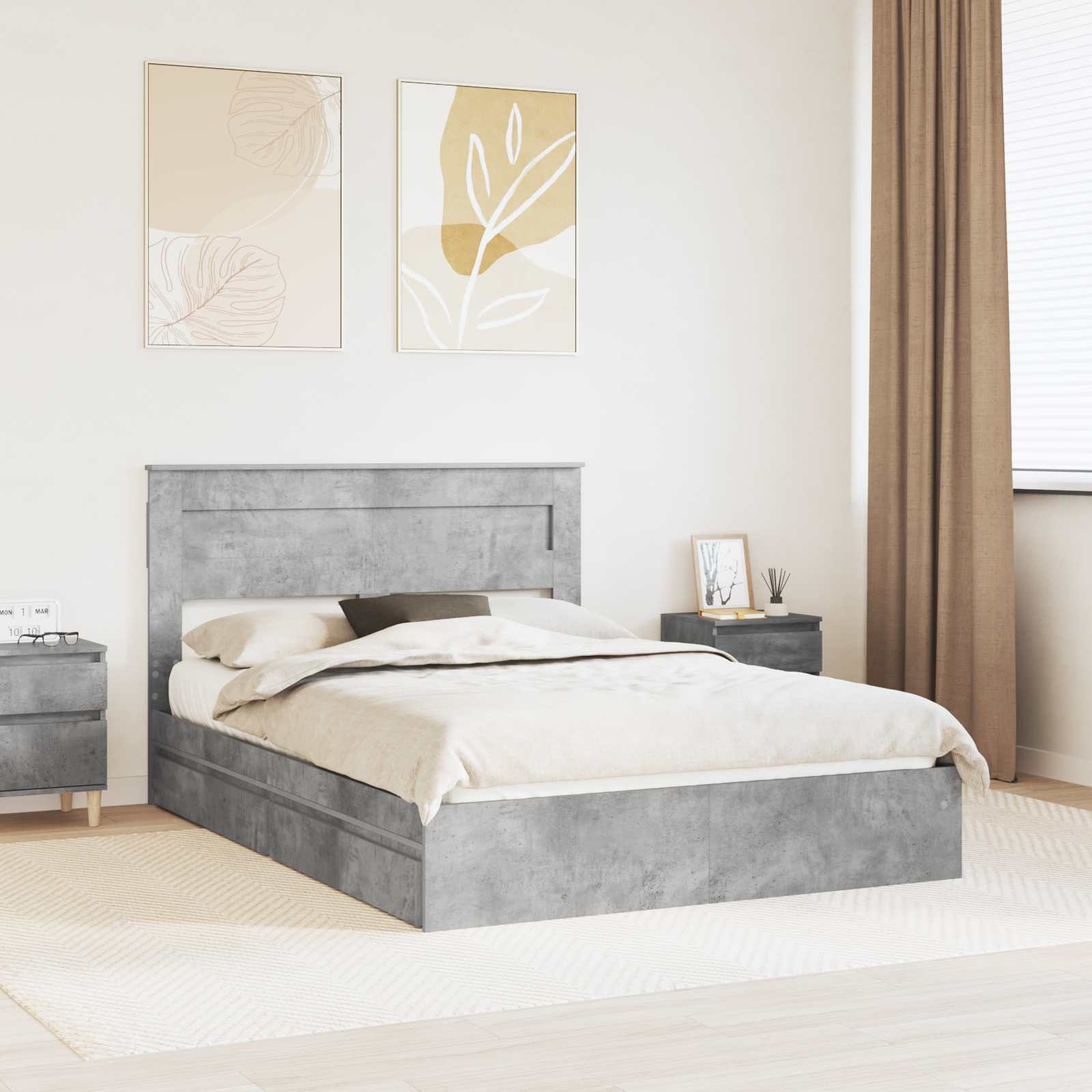 Letto con Contenitore con testiera-Struttura Letto con contenitore Grigio cemento 150 x 200 cm 500977