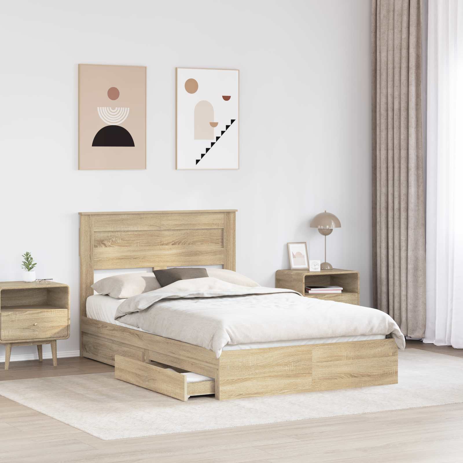 Letto con Contenitore con testiera Rovere Sonoma 135 x 190 cm