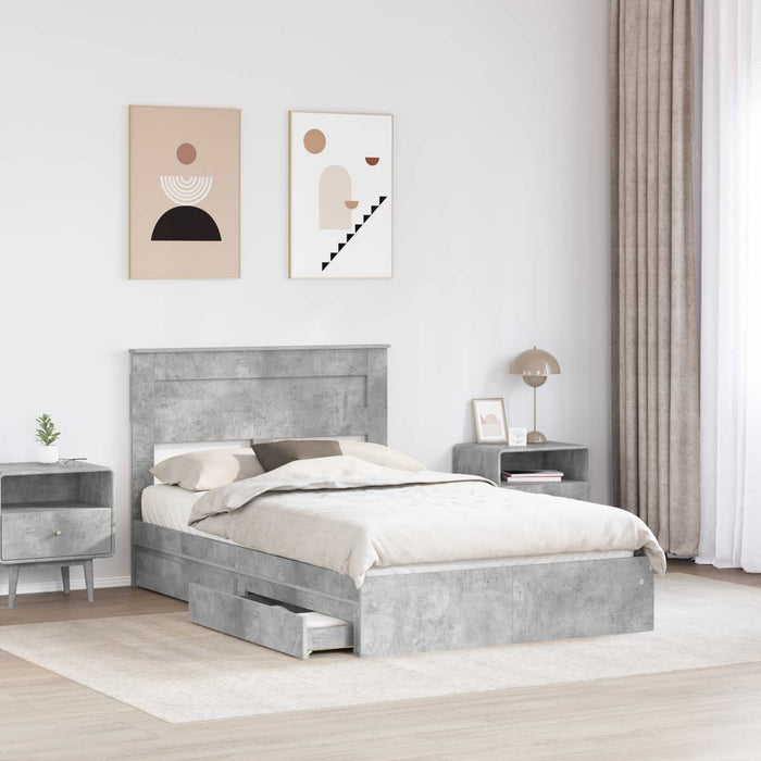 Letto con Contenitore con testiera-Struttura Letto con contenitore Grigio cemento 135 x 190 cm 955549