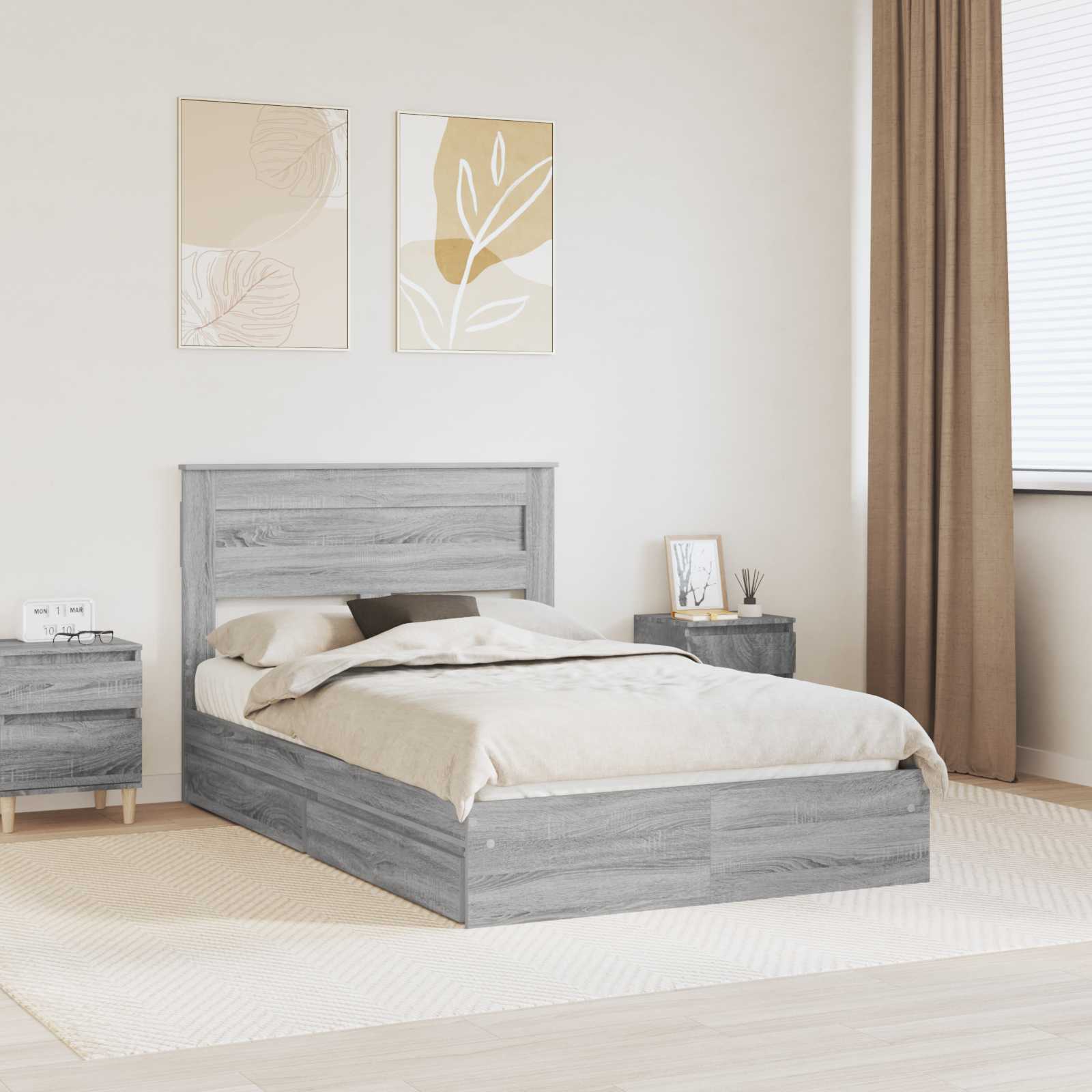 Struttura del letto con cassetto Grigio Sonoma 135 x 190 cm 3409922