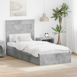 Letto con Contenitore con testiera-Struttura Letto con contenitore Grigio cemento 90 x 190 cm 365199