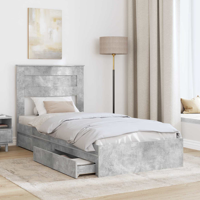 Letto con Contenitore con testiera-Struttura Letto con contenitore Grigio cemento 90 x 200 cm 708795