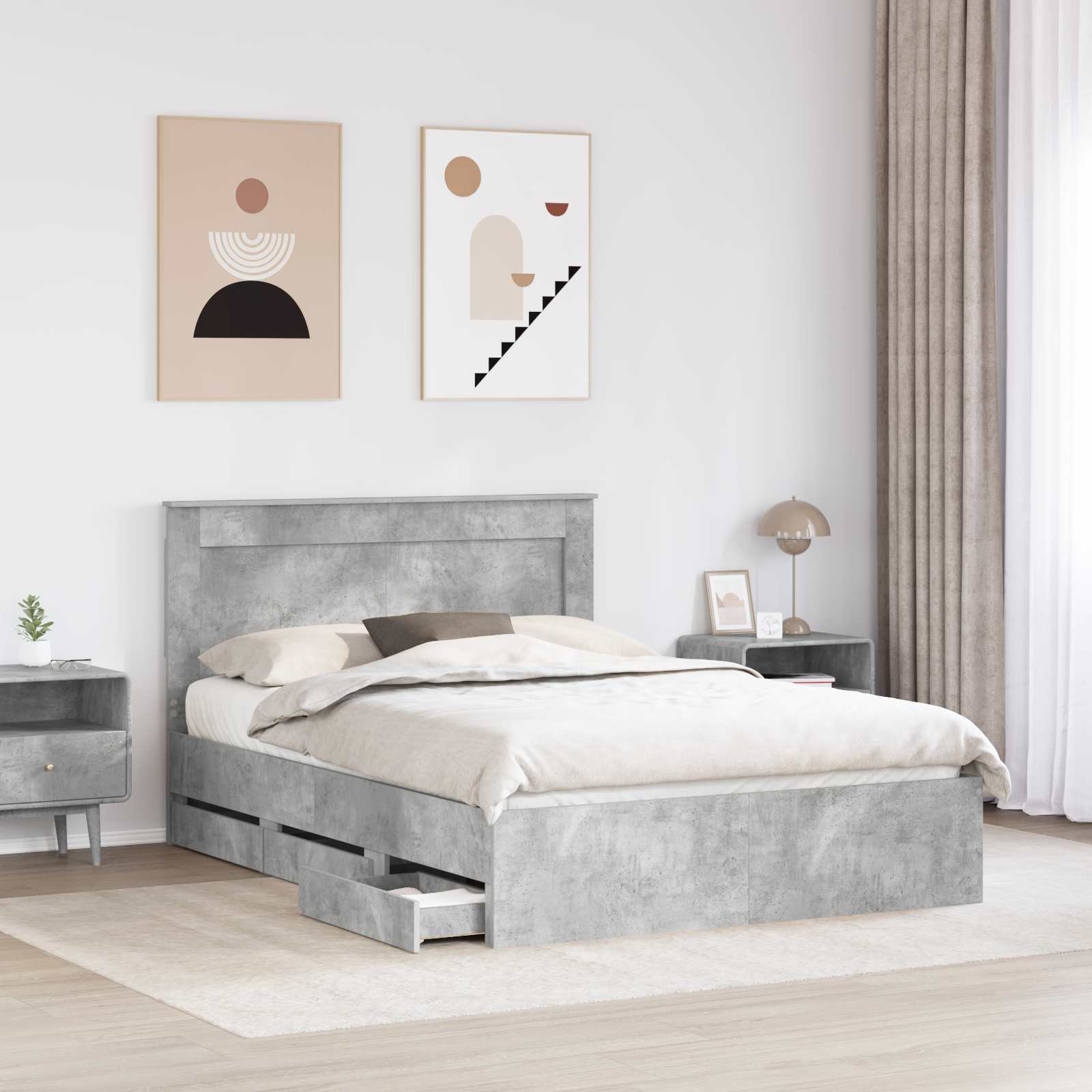 Struttura del letto con cassetto Grigio cemento 150 x 200 cm 3410169