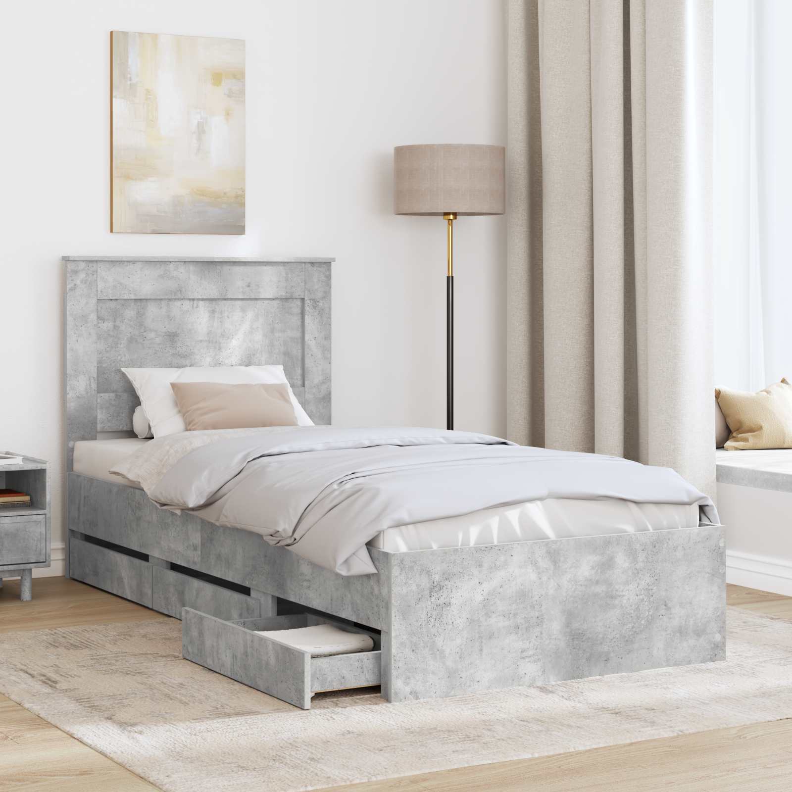 Struttura del letto con cassetto Grigio cemento 100 x 200 cm 3410200