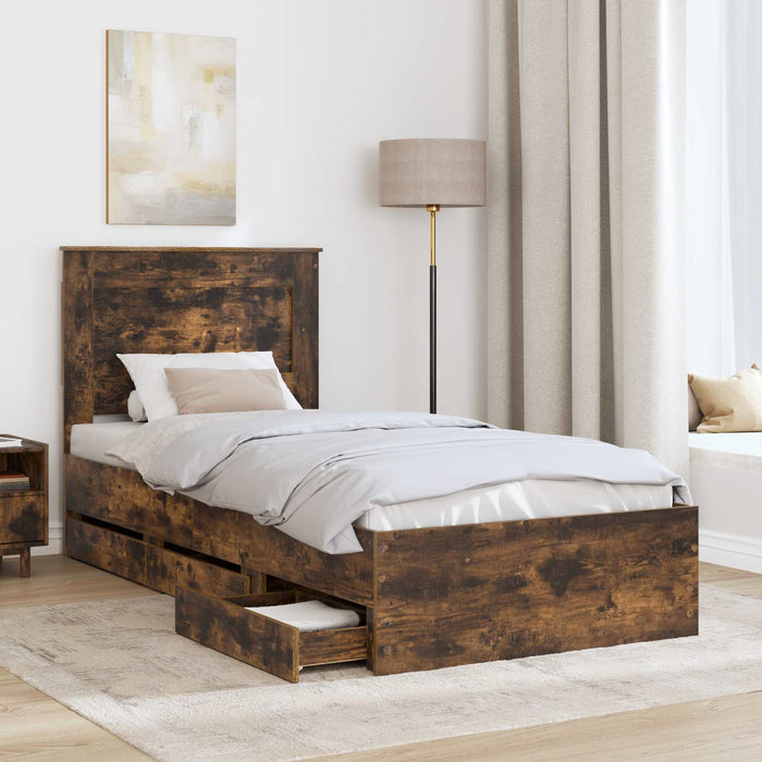 Struttura del letto con cassetto Rovere fumé 75 x 190 cm 3410217