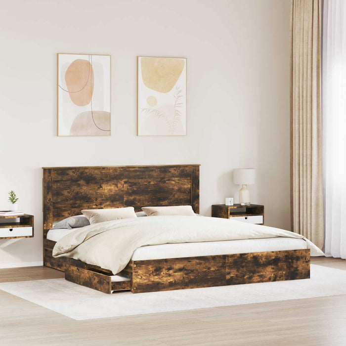 Letto con Contenitore con testiera-Struttura Letto con contenitore Rovere fum¨¦ 180 x 200 cm 769634