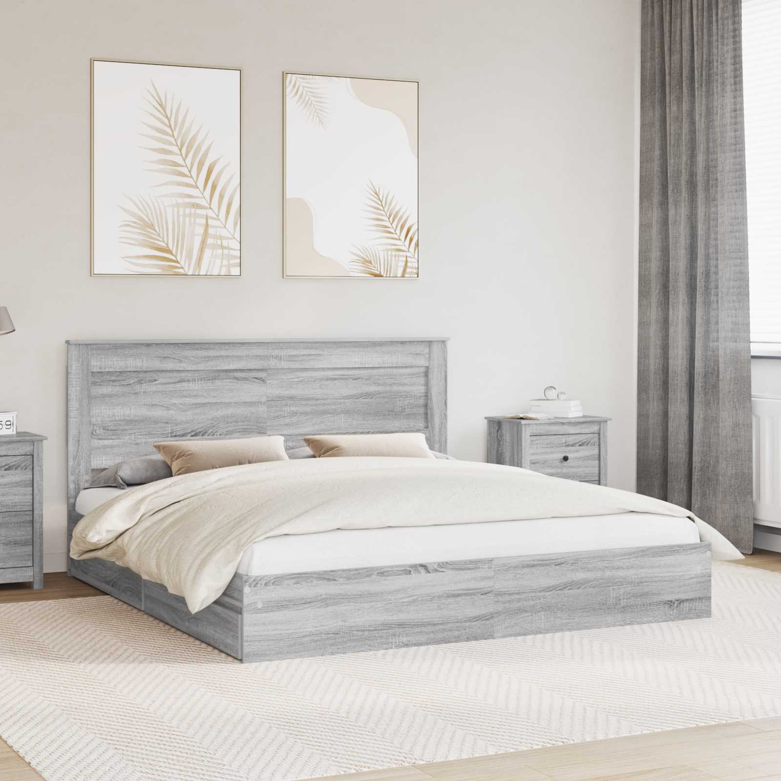 Letto con Contenitore con testiera-Struttura Letto con contenitore Grigio Sonoma 180 x 200 cm 735673