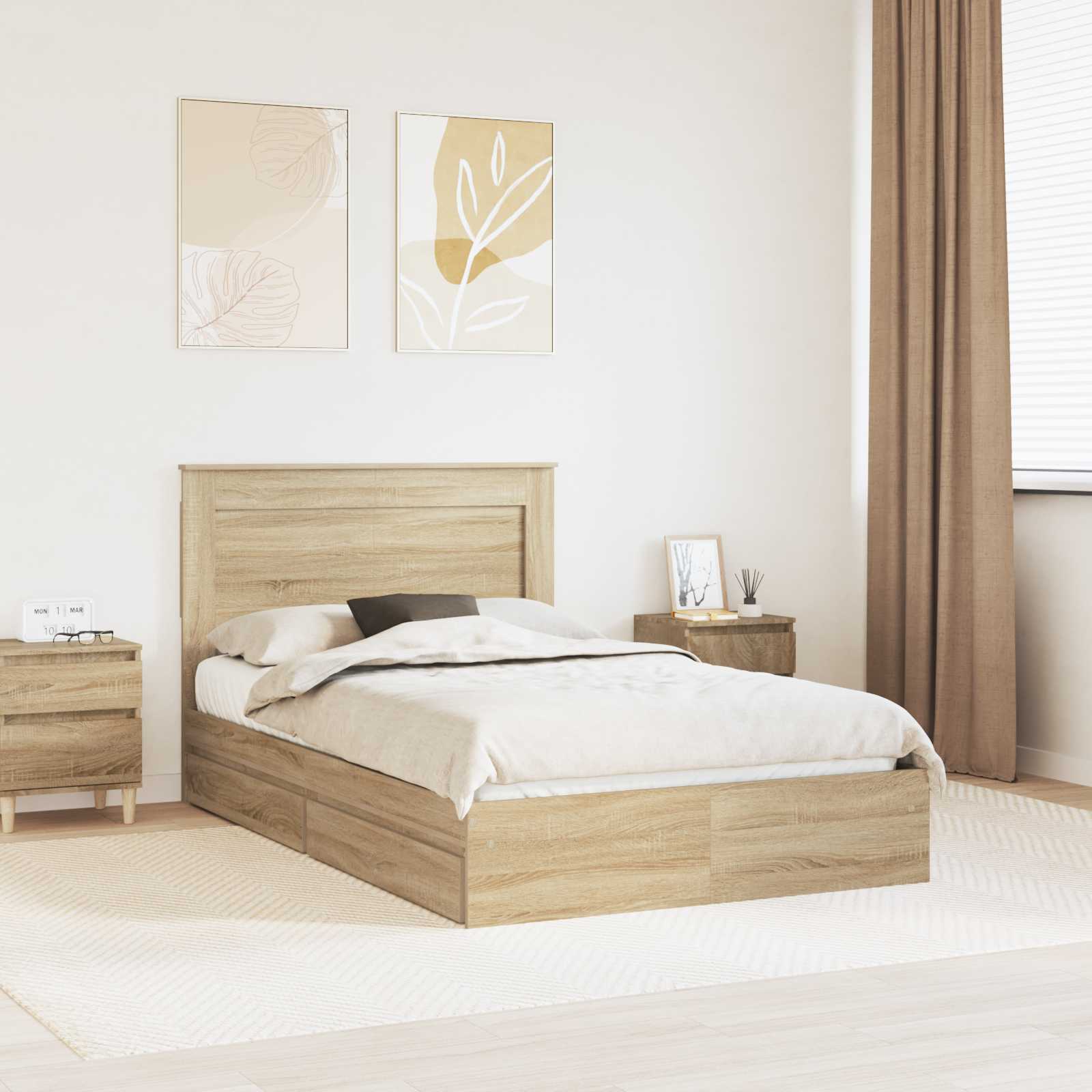 Letto con Contenitore con testiera-Struttura Letto con contenitore Rovere Sonoma 135 x 190 cm 437279