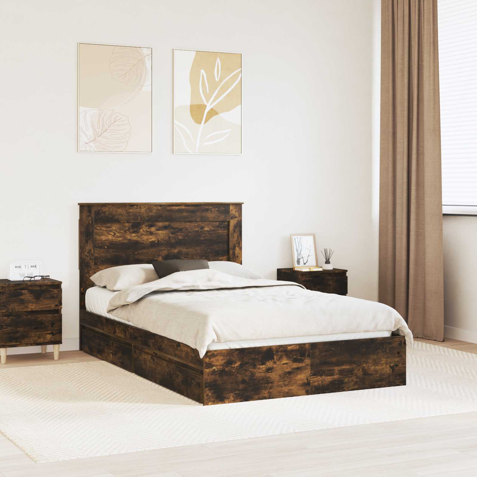 Letto con Contenitore con testiera-Struttura Letto con contenitore Rovere fum¨¦ 120 x 190 cm 578063