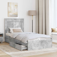 Letto con Contenitore con testiera-Struttura Letto con contenitore Grigio cemento 90 x 190 cm 599247