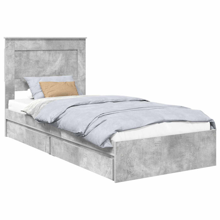Letto con Contenitore con testiera-Struttura Letto con contenitore Grigio cemento 90 x 190 cm 599247