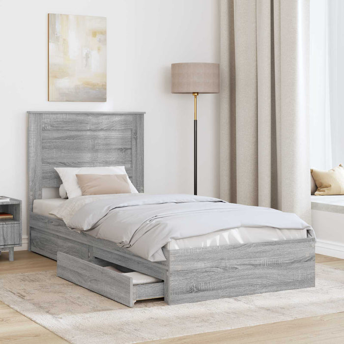 Letto con Contenitore con testiera-Struttura Letto con contenitore Grigio Sonoma 90 x 190 cm 884383