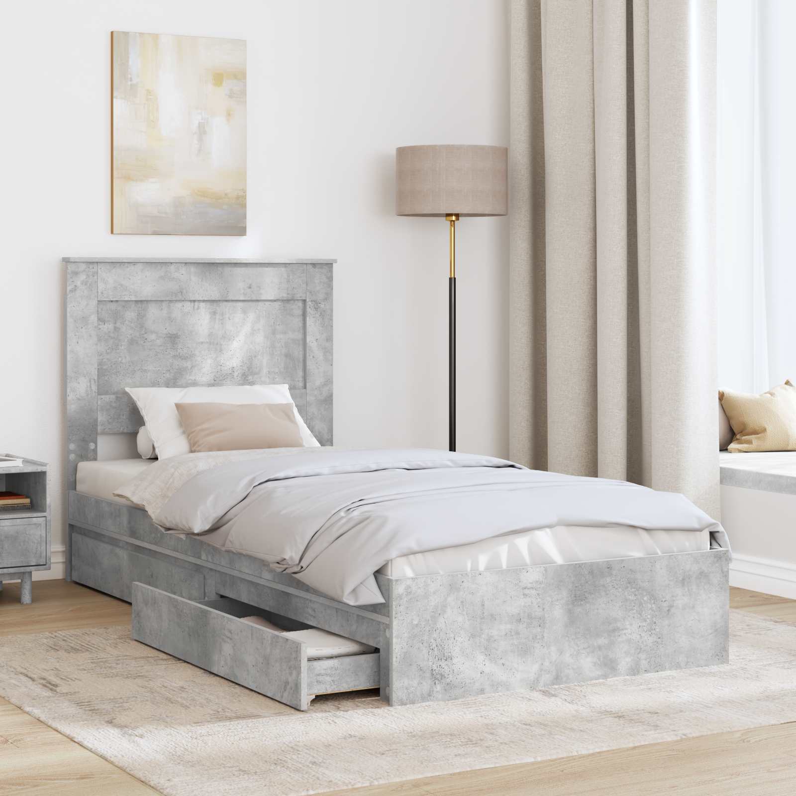 Letto con Contenitore con testiera Grigio cemento 90 x 200 cm