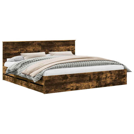 Struttura del letto con cassetto Rovere fumé 200 x 200 cm 3410676