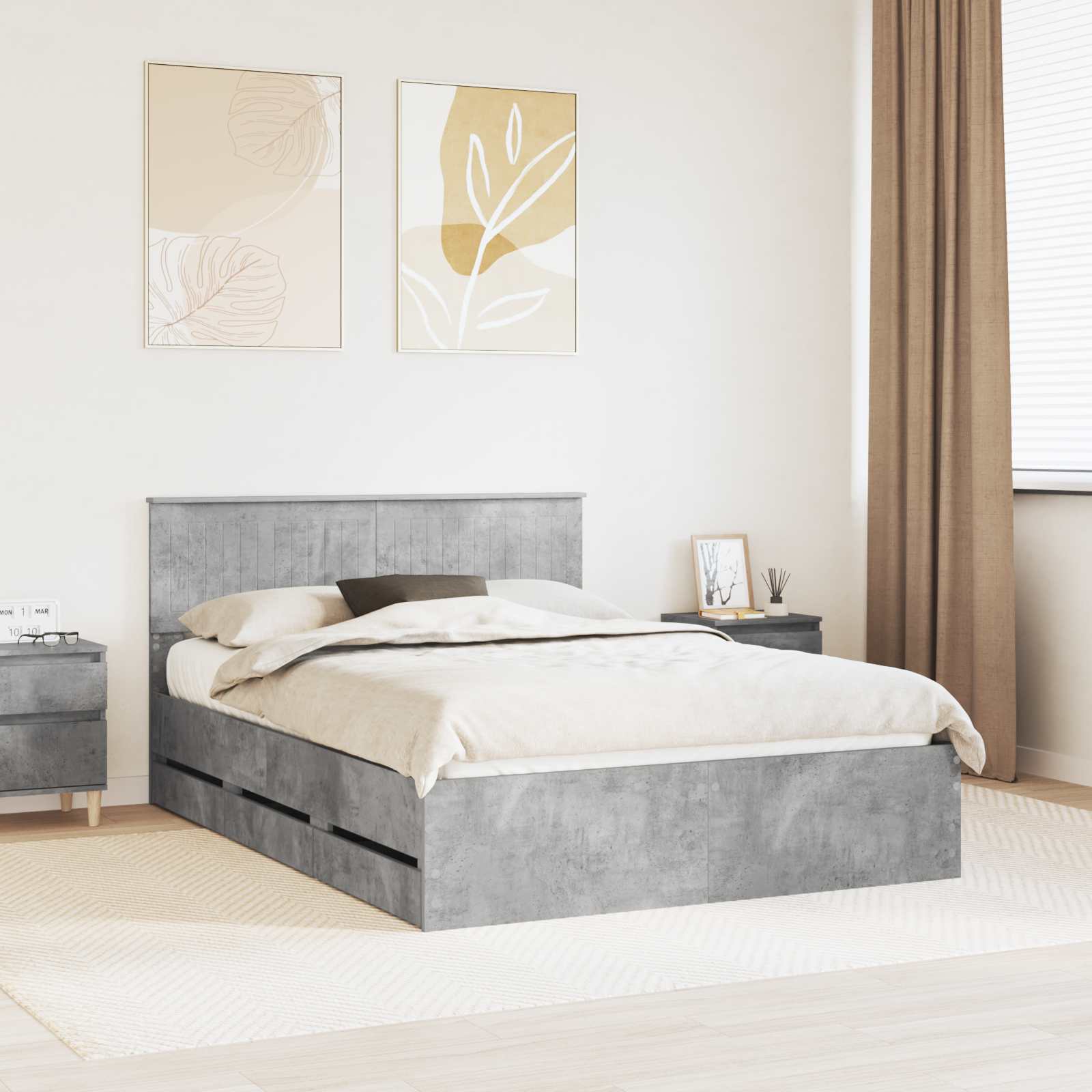 Struttura del letto con cassetto Grigio cemento 135 x 190 cm 3410717