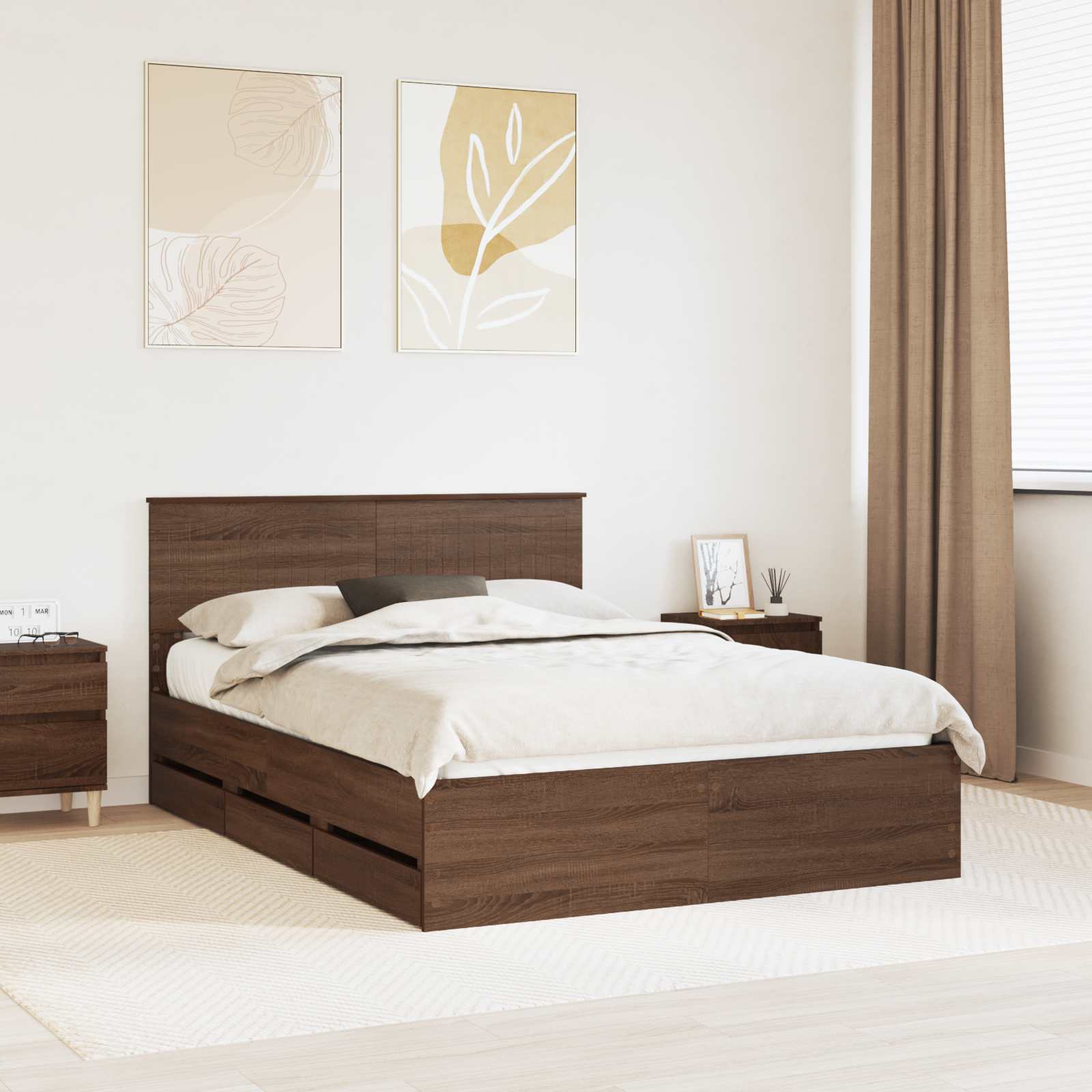 Struttura del letto con cassetto Rovere Marrone 135 x 190 cm 3410720