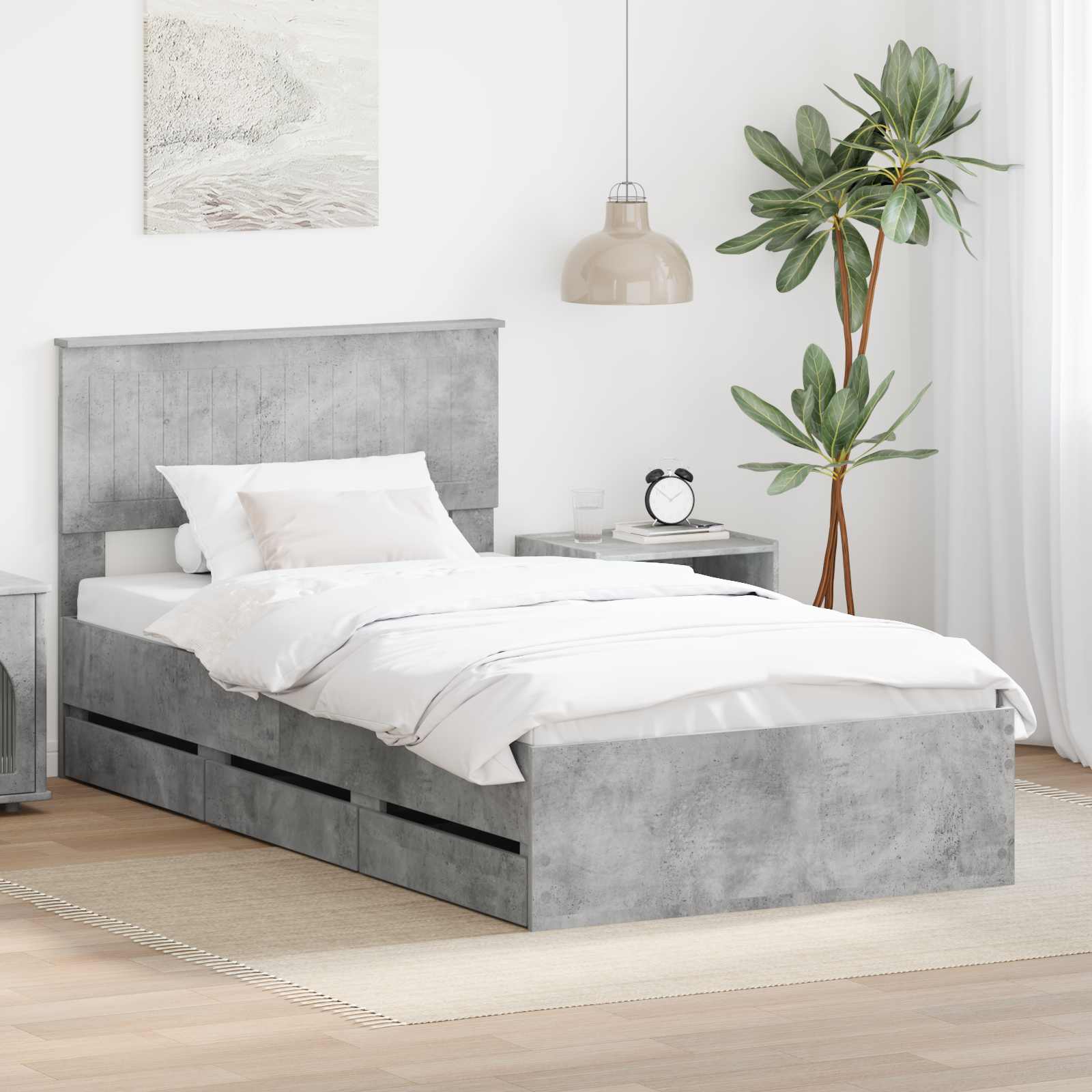 Struttura del letto con cassetto Grigio cemento 100 x 200 cm 3410738