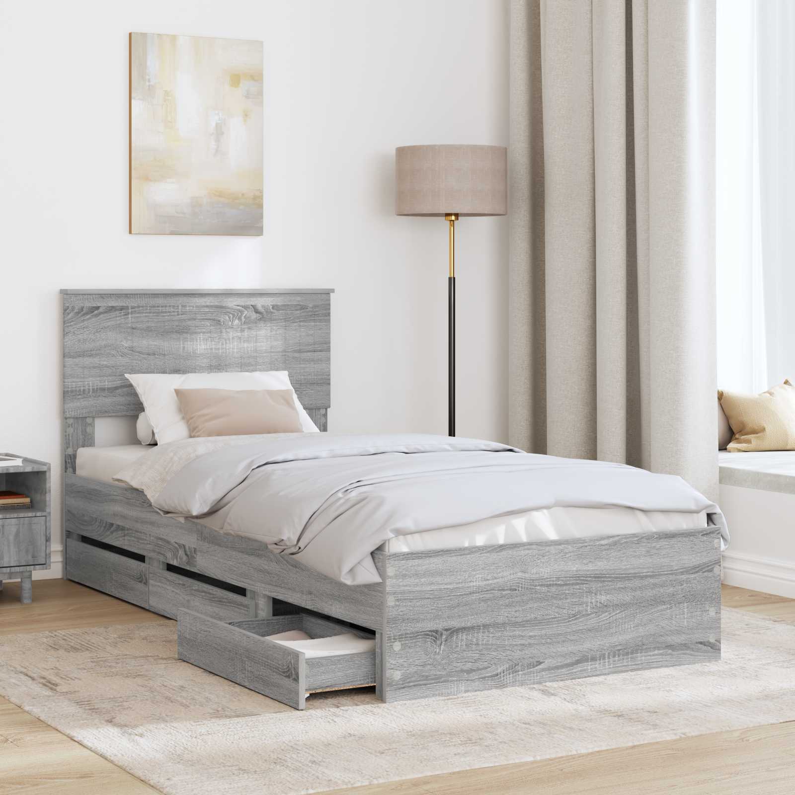 Struttura del letto con cassetto Grigio Sonoma 90 x 190 cm 3410747