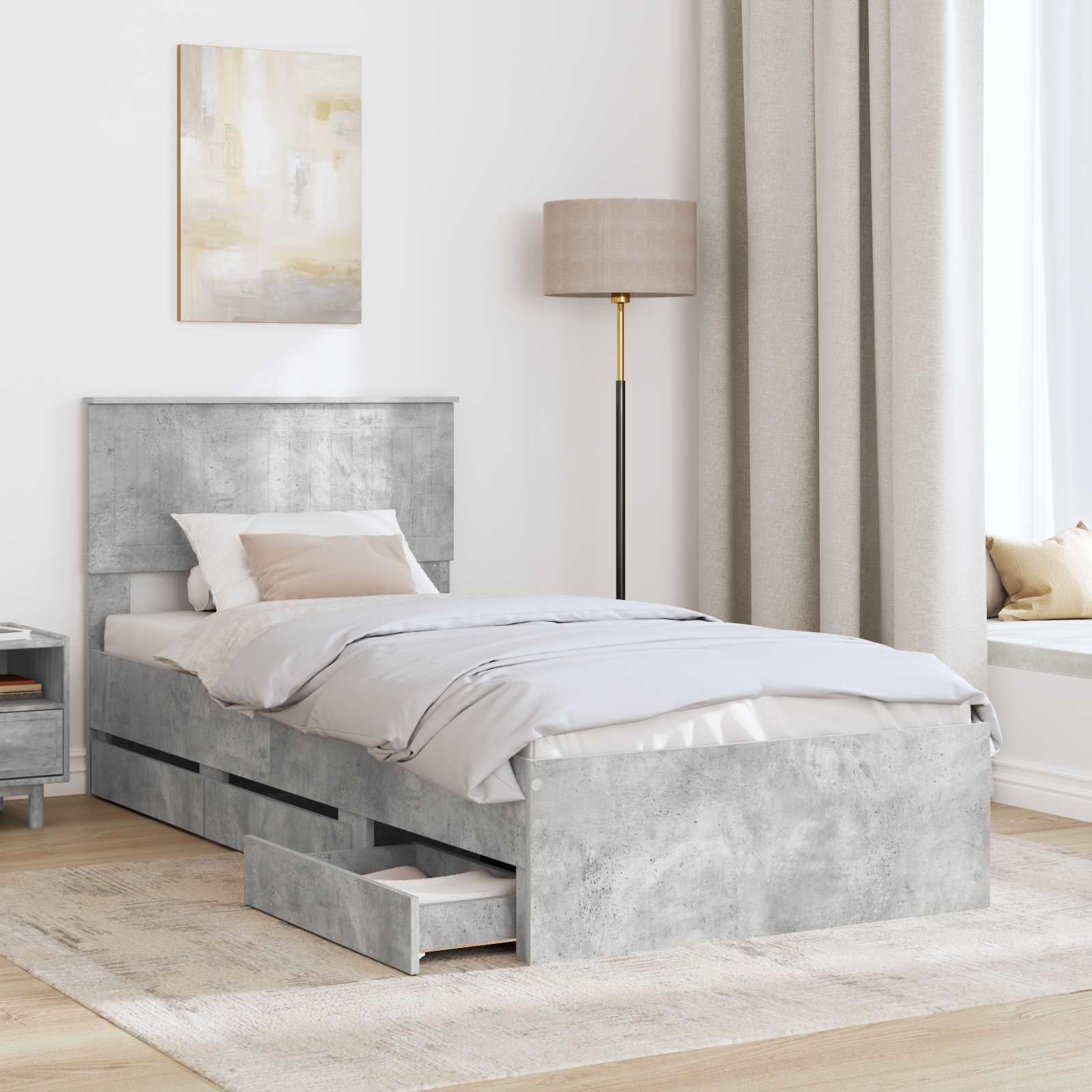 Struttura del letto con cassetto Grigio cemento 90 x 200 cm 3410752