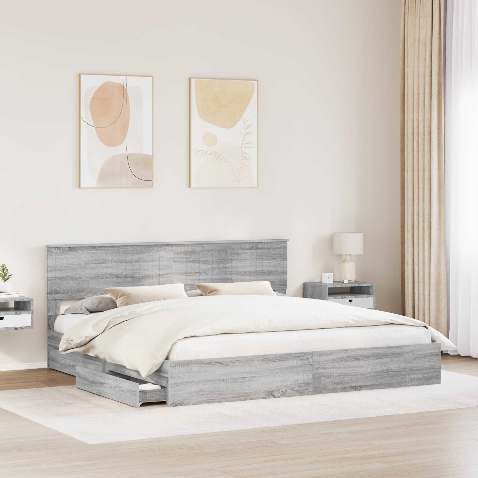 Letto con Contenitore con testiera-Struttura Letto con contenitore Grigio Sonoma 200 x 200 cm 340085