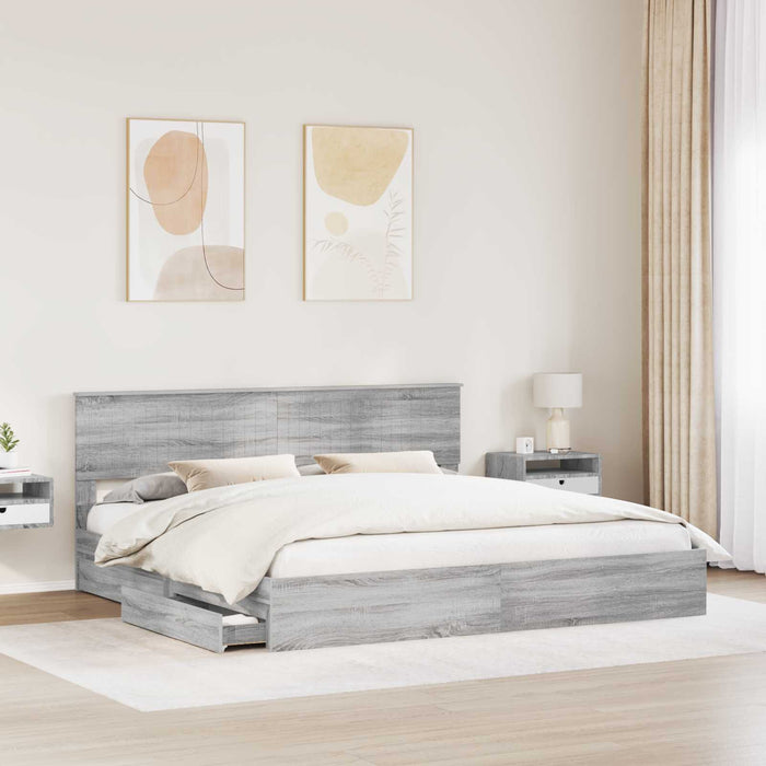 Letto con Contenitore con testiera-Struttura Letto con contenitore Grigio Sonoma 200 x 200 cm 340085