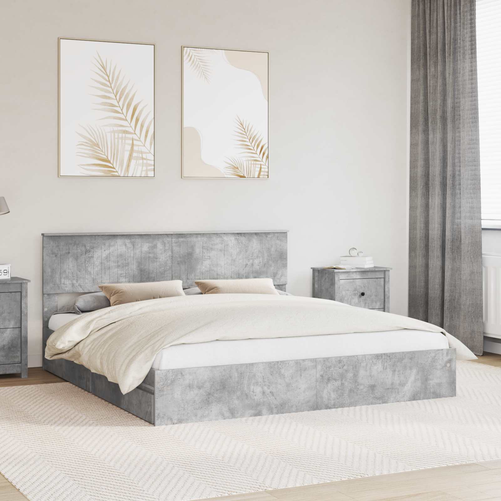 Letto con Contenitore con testiera-Struttura Letto con contenitore Grigio cemento 180 x 200 cm 404565