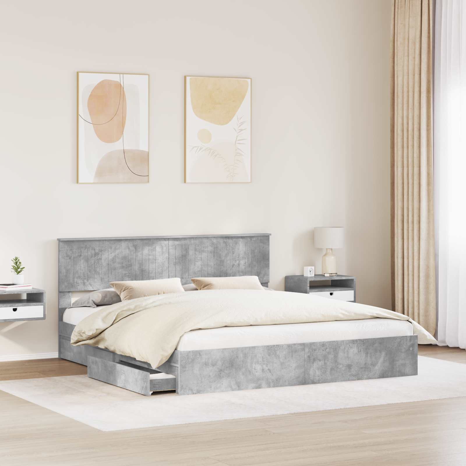 Letto con Contenitore con testiera-Struttura Letto con contenitore Grigio cemento 180 x 200 cm 404565