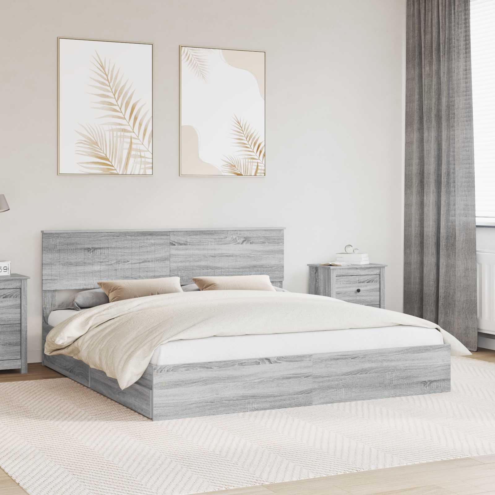 Letto con Contenitore con testiera-Struttura Letto con contenitore Grigio Sonoma 180 x 200 cm 654037