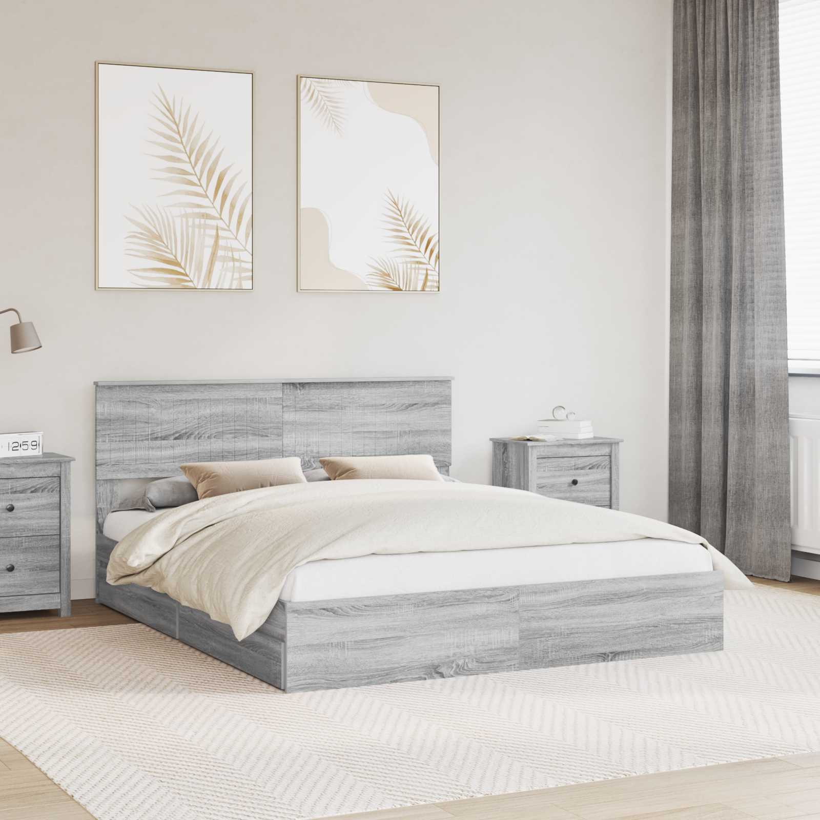 Letto con Contenitore con testiera-Struttura Letto con contenitore Grigio Sonoma 160 x 200 cm 937470