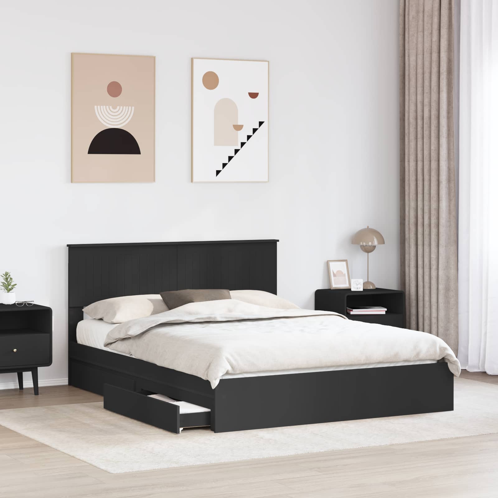 Letto con Contenitore Nero 150 x 200 cm Legno multistrato 3410785