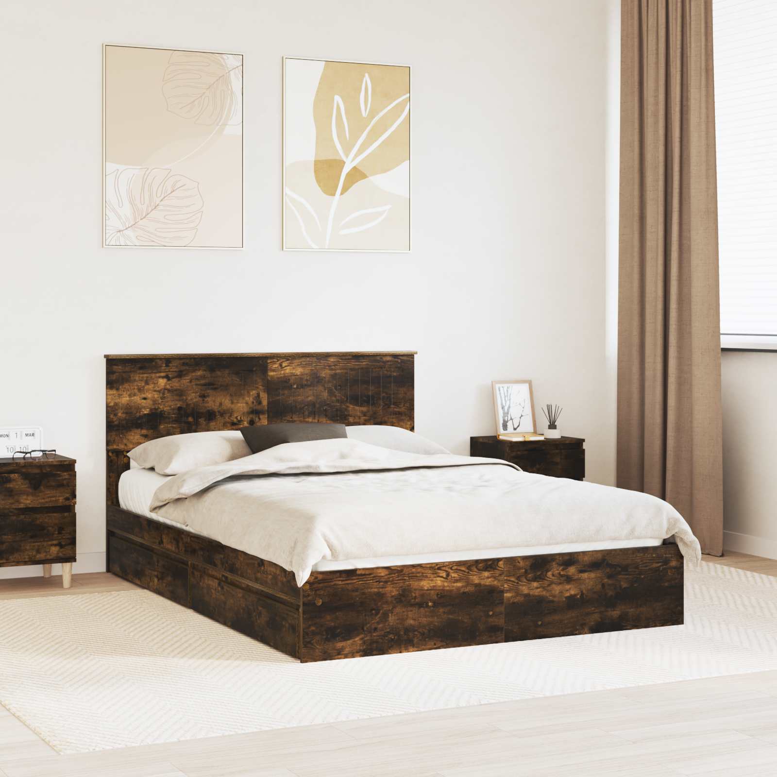 Letto con Contenitore con testiera-Struttura Letto con contenitore Rovere fum¨¦ 140 x 200 cm 532127