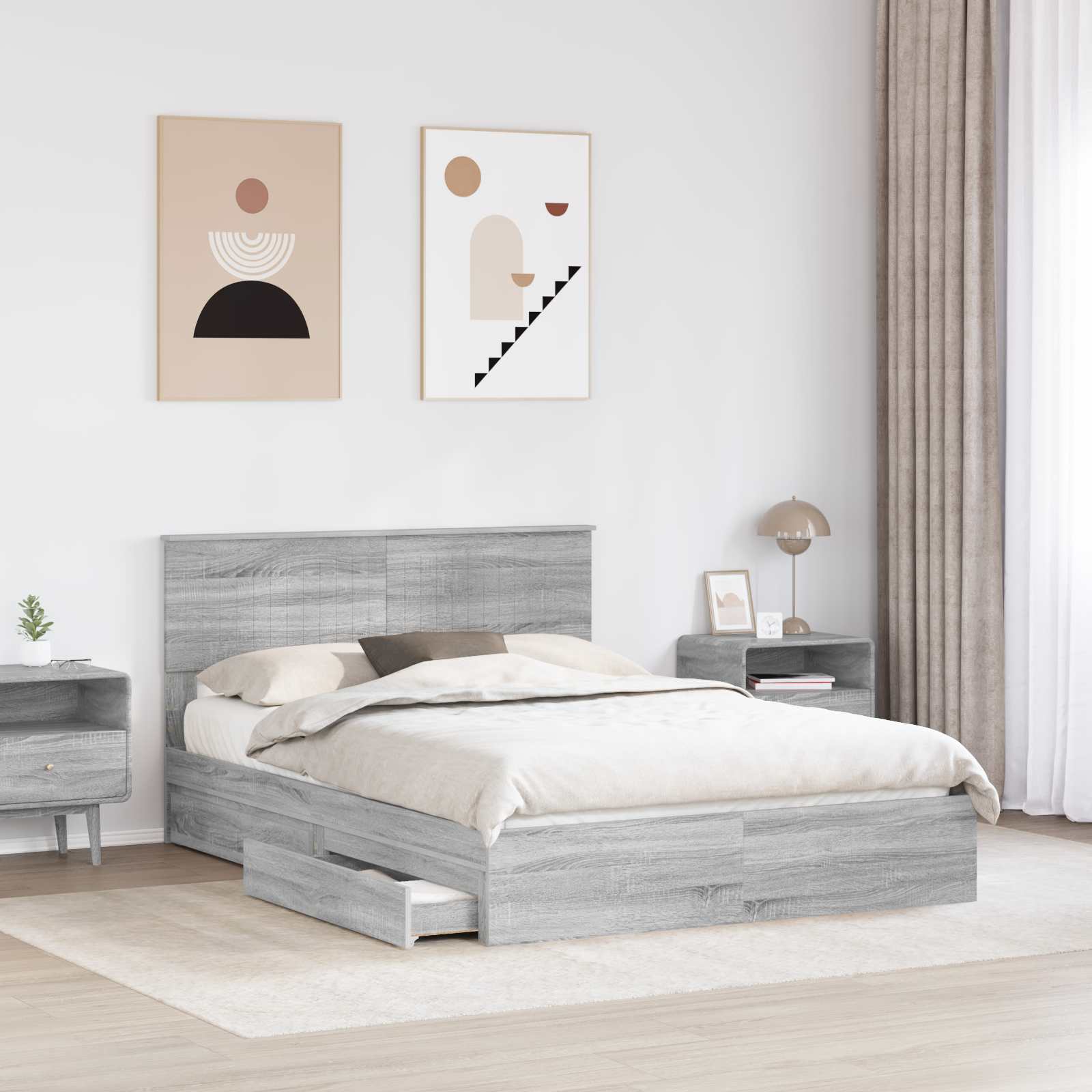 Letto con Contenitore con testiera-Struttura Letto con contenitore Grigio Sonoma 140 x 200 cm 877955