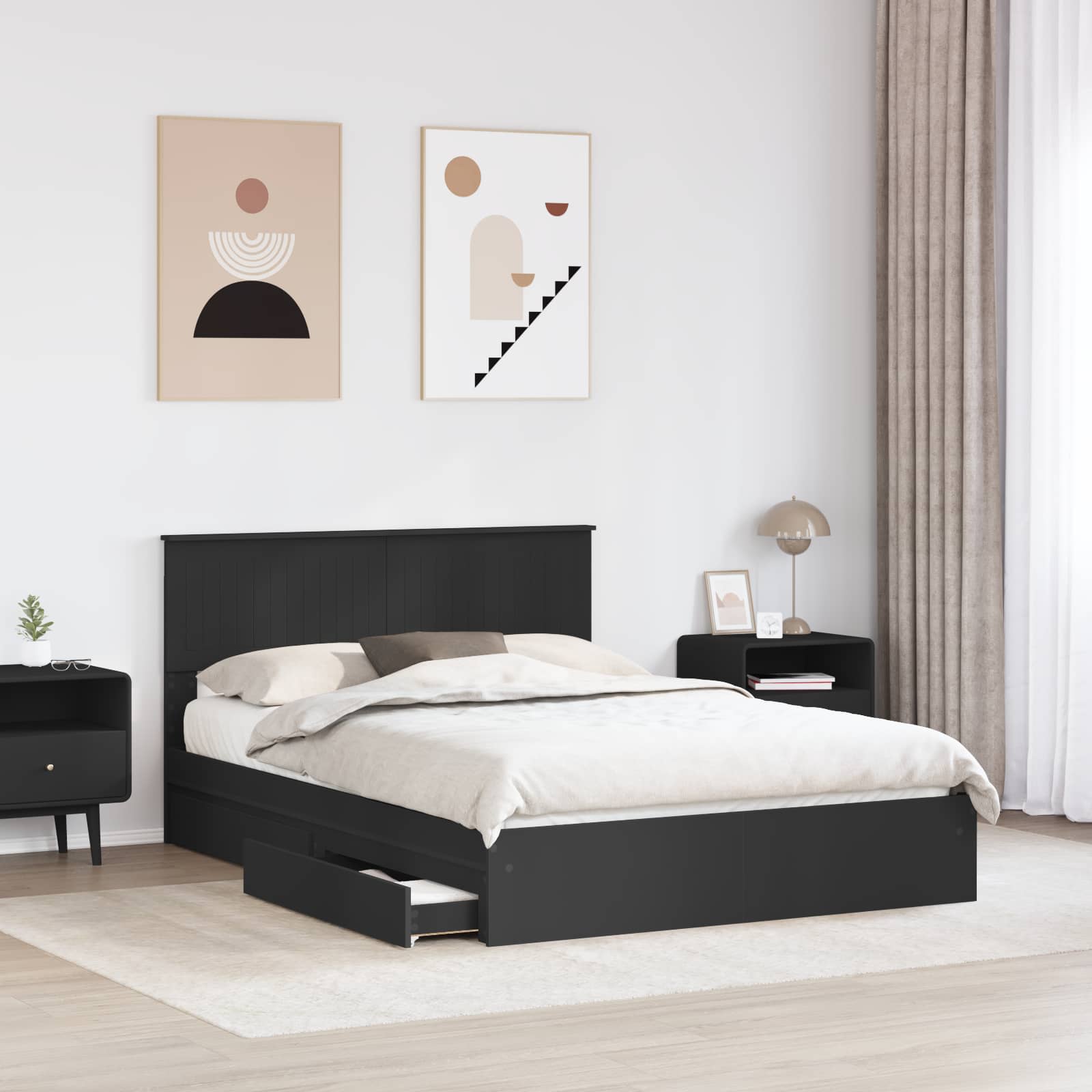 Letto con Contenitore Nero 140 x 190 cm Legno multistrato 3410799