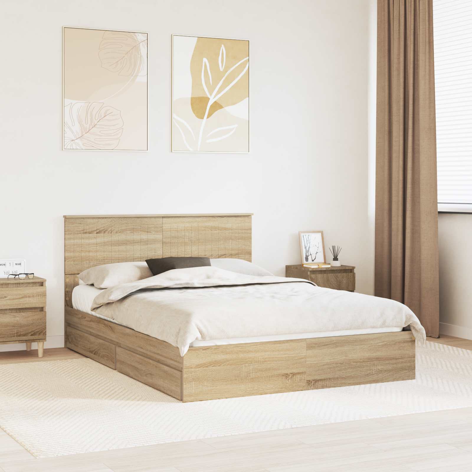 Letto con Contenitore con testiera-Struttura Letto con contenitore Rovere Sonoma 135 x 190 cm 890520
