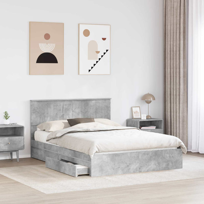 Letto con Contenitore con testiera-Struttura Letto con contenitore Grigio cemento 135 x 190 cm 320523