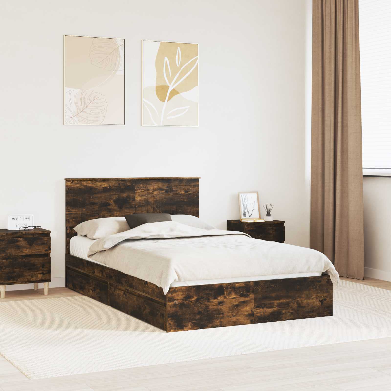 Letto con Contenitore con testiera-Struttura Letto con contenitore Rovere fum¨¦ 120 x 190 cm 862091