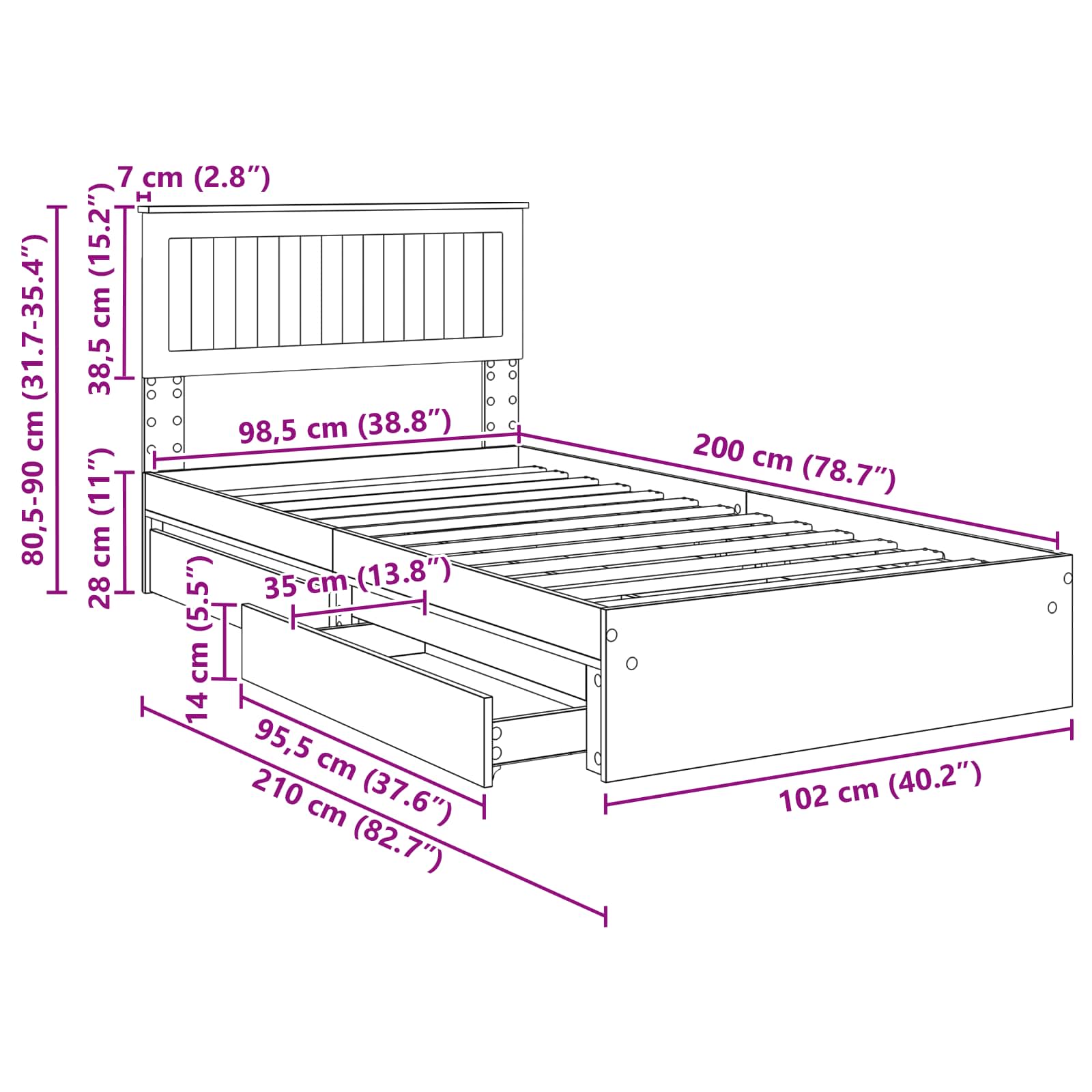 Letto con Contenitore Bianco 100 x 200 cm Legno multistrato 3410826