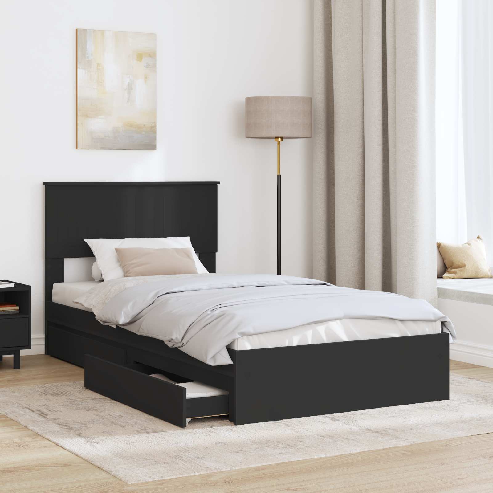 Letto con Contenitore Nero 100 x 200 cm Legno multistrato 3410827