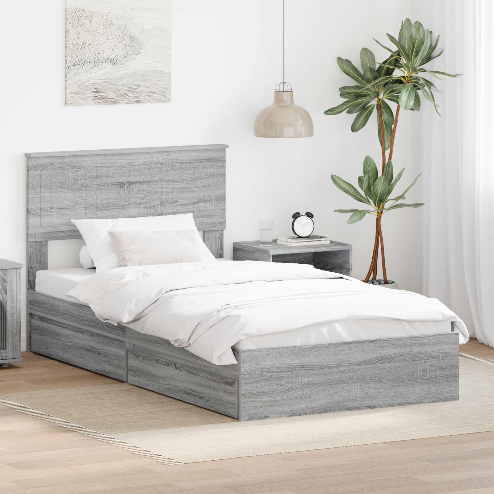 Letto con Contenitore con testiera-Struttura Letto con contenitore Grigio Sonoma 100 x 200 cm 864706