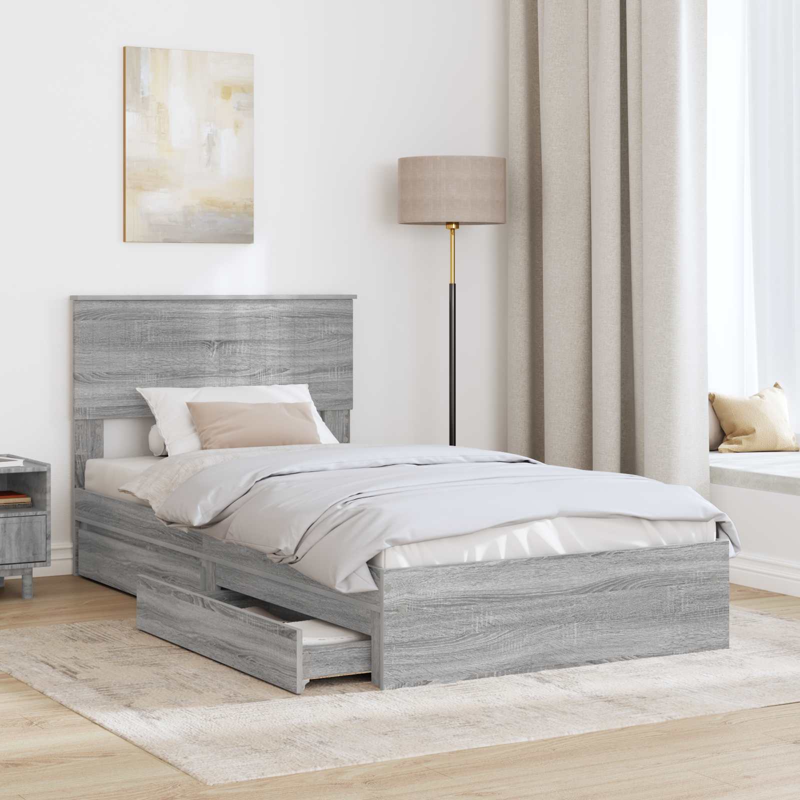 Letto con Contenitore con testiera-Struttura Letto con contenitore Grigio Sonoma 100 x 200 cm 864706