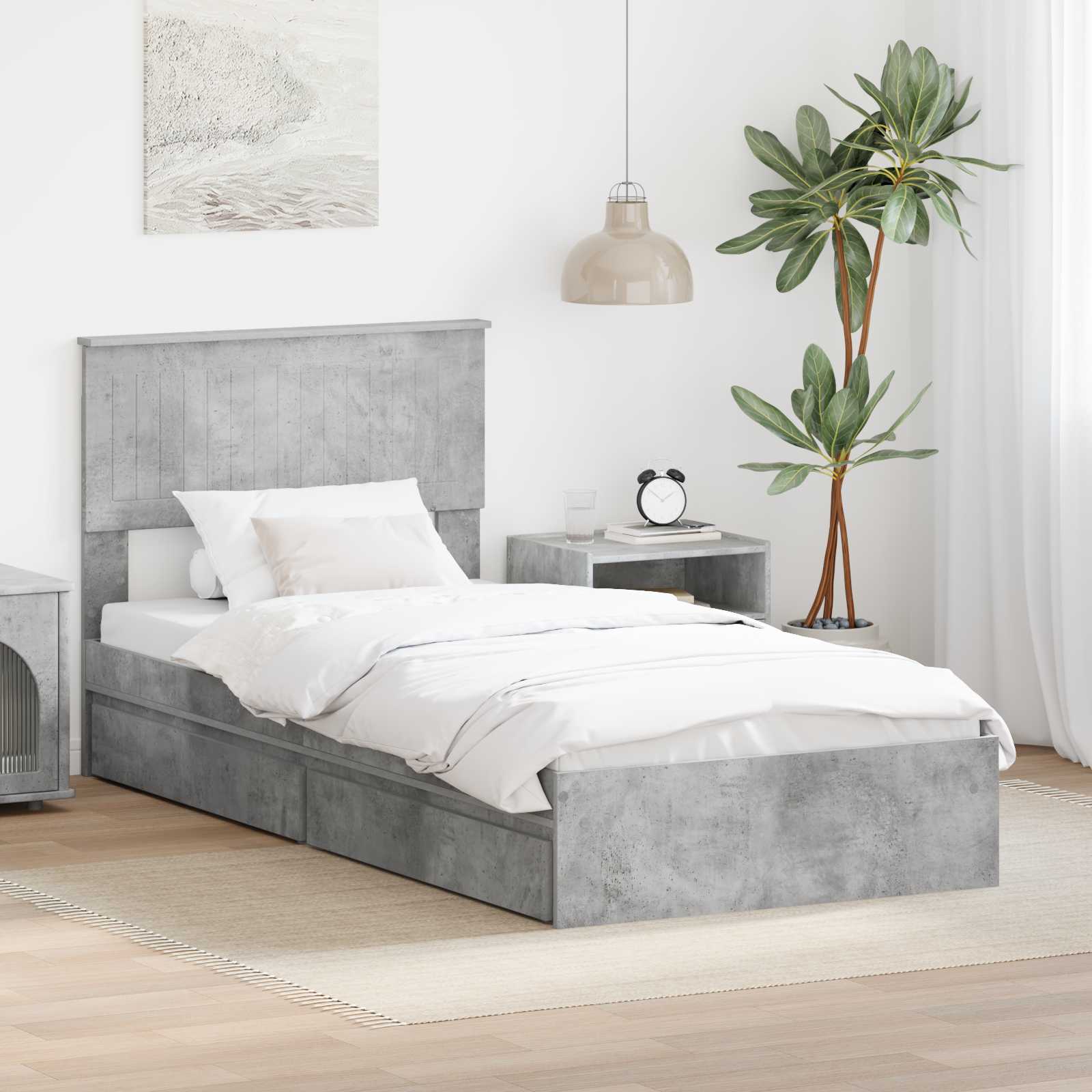 Letto con Contenitore con testiera-Struttura Letto con contenitore Grigio cemento 90 x 190 cm 267105