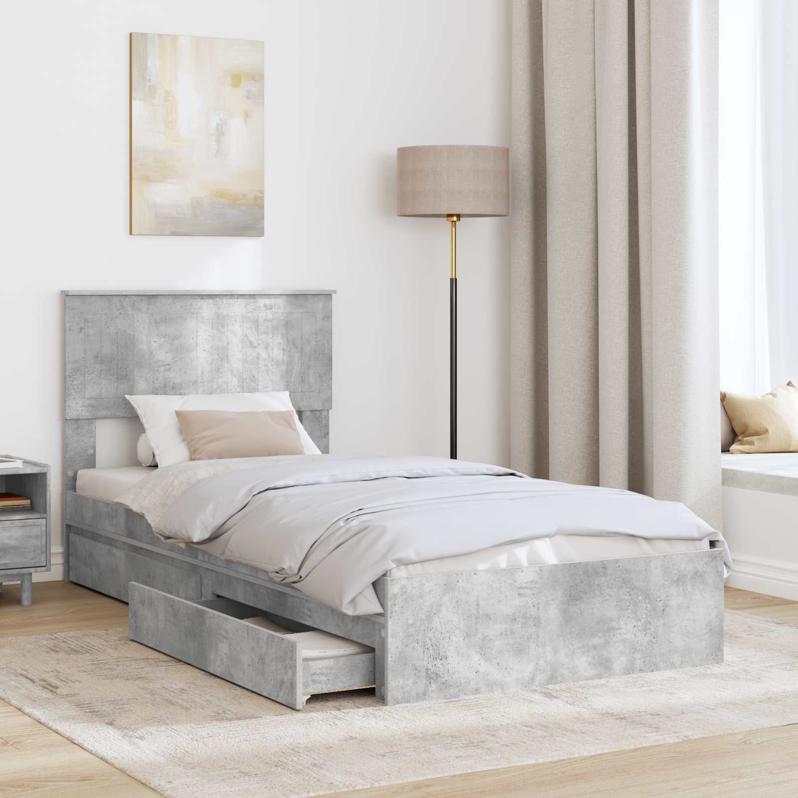 Letto con Contenitore con testiera-Struttura Letto con contenitore Grigio cemento 90 x 190 cm 267105