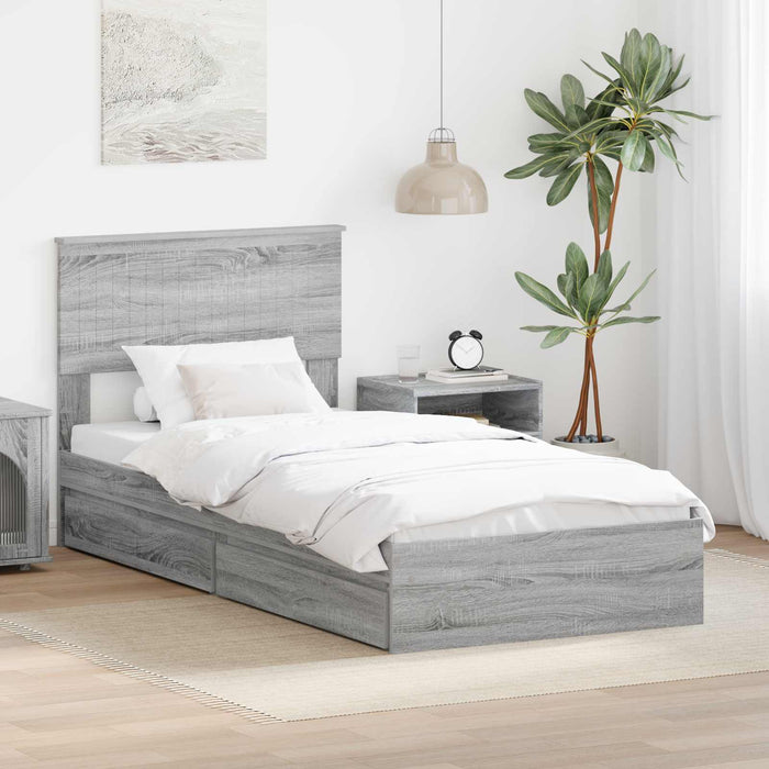 Letto con Contenitore con testiera-Struttura Letto con contenitore Grigio Sonoma 90 x 190 cm 519998