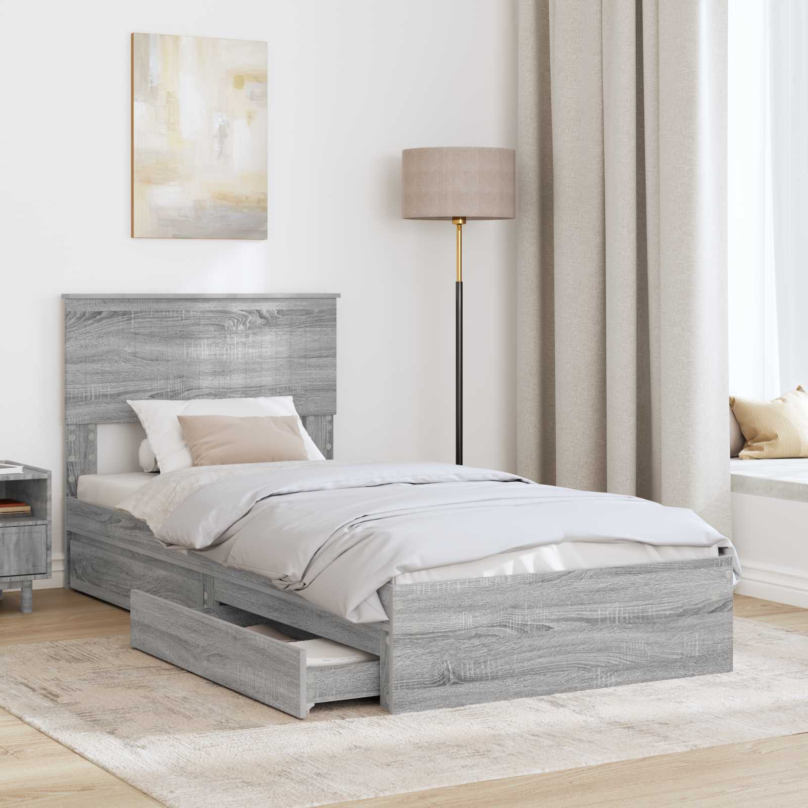 Letto con Contenitore con testiera-Struttura Letto con contenitore Grigio Sonoma 90 x 190 cm 519998