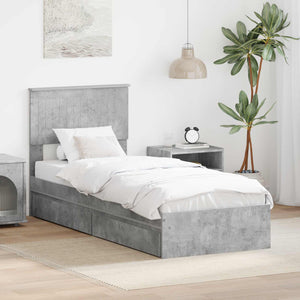Letto con Contenitore con testiera-Struttura Letto con contenitore Grigio cemento 75 x 190 cm 751970