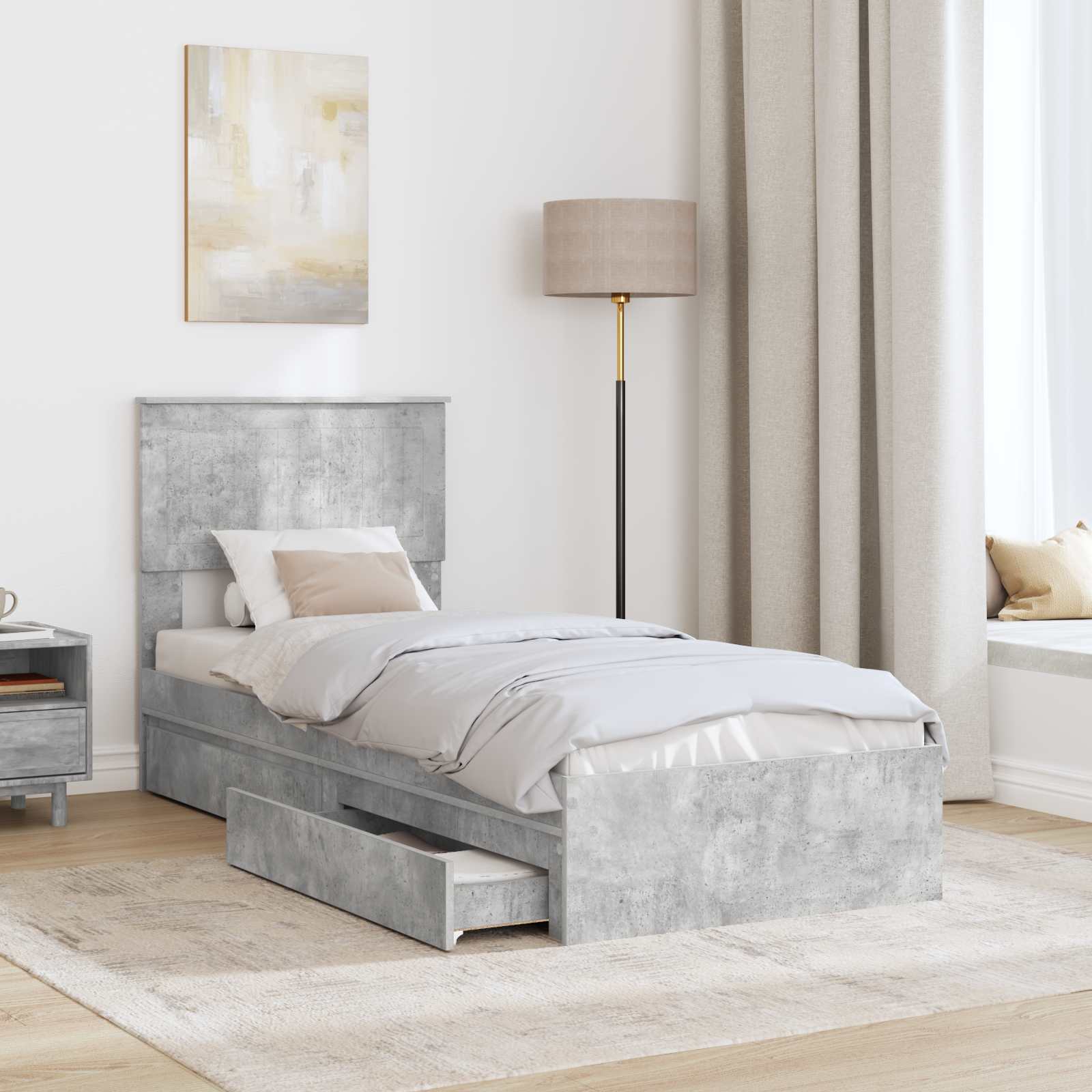 Letto con Contenitore con testiera-Struttura Letto con contenitore Grigio cemento 75 x 190 cm 751970