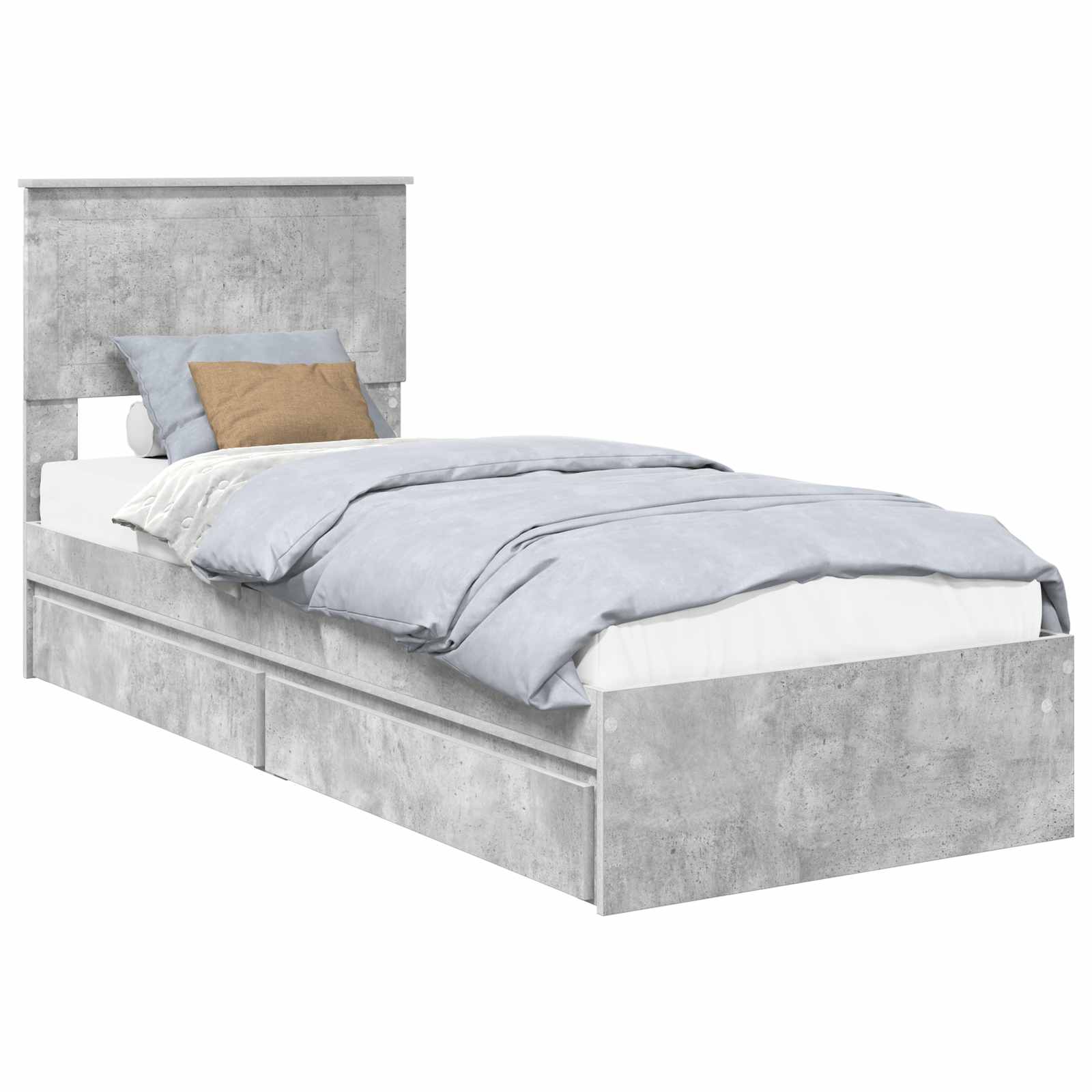Letto con Contenitore con testiera-Struttura Letto con contenitore Grigio cemento 75 x 190 cm 751970