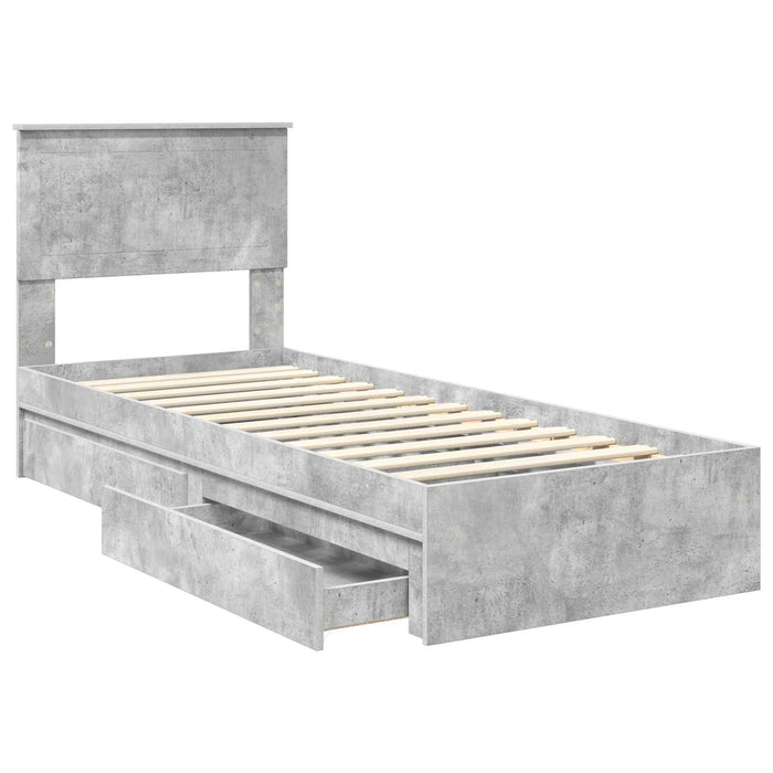 Letto con Contenitore con testiera-Struttura Letto con contenitore Grigio cemento 75 x 190 cm 751970