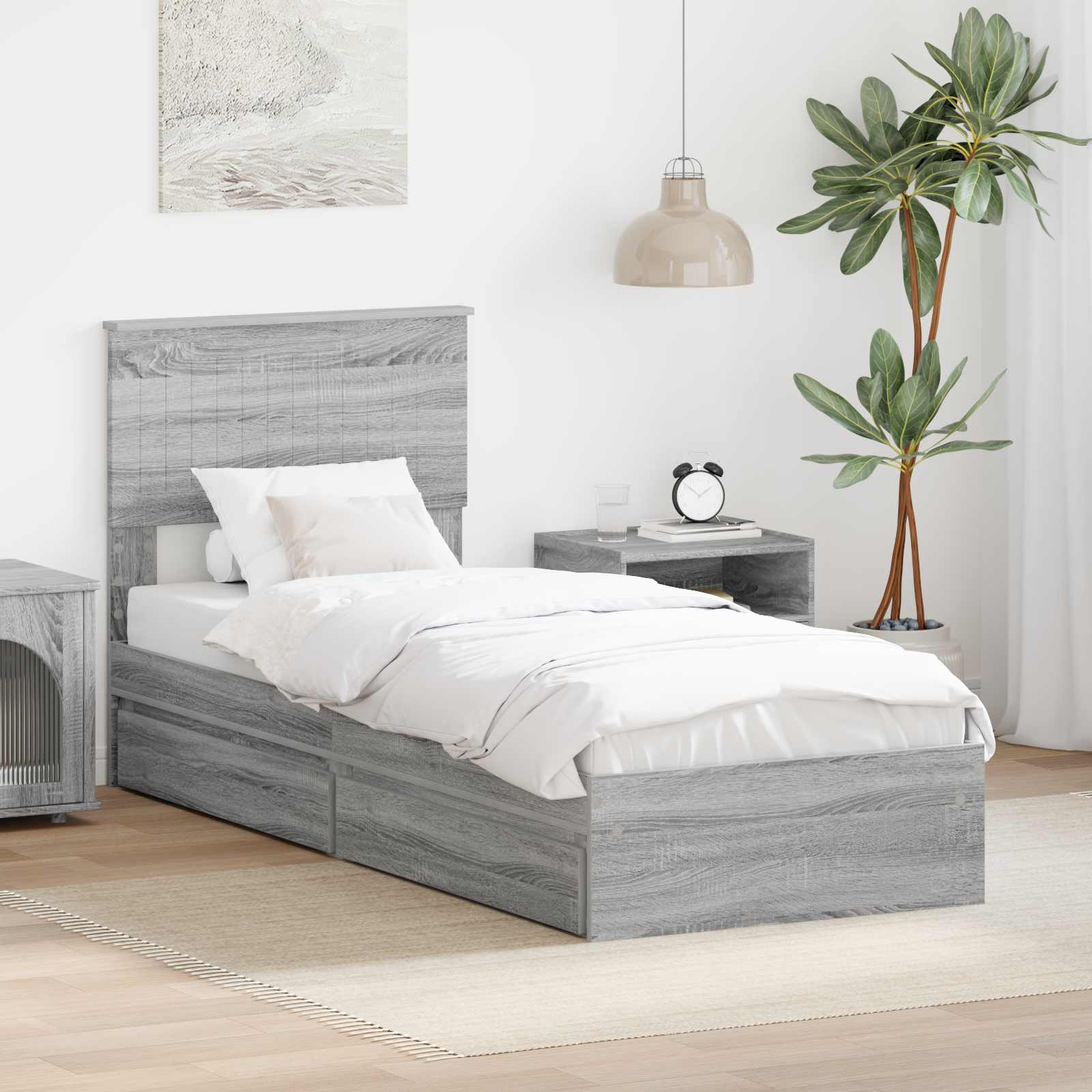 Letto con Contenitore con testiera Grigio Sonoma 75 x 190 cm 3410852